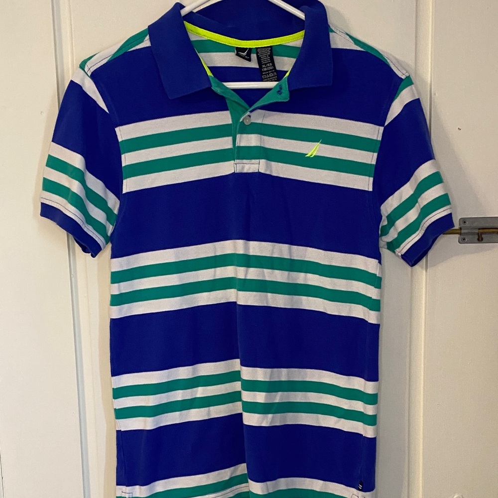 Nautica Kids Polo with Blue and Green Stripes